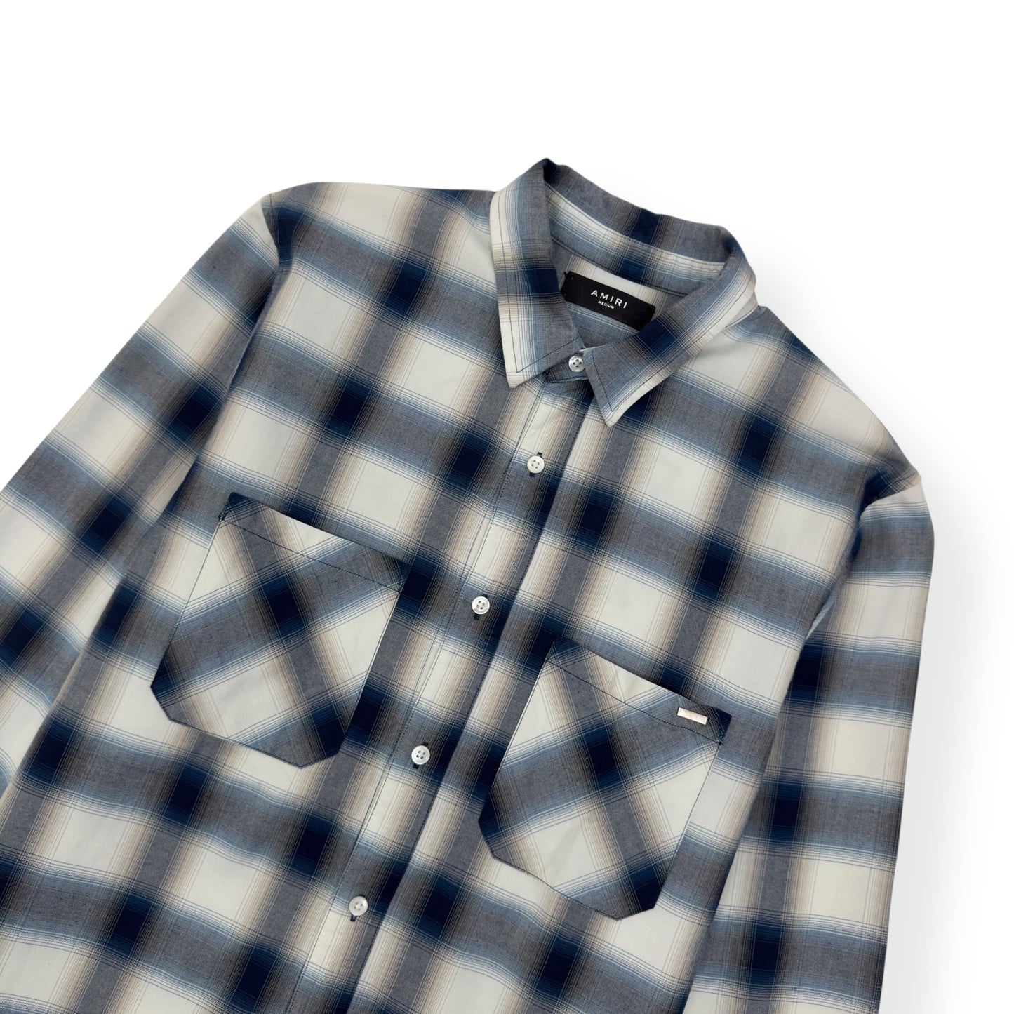AMIRI DISTRESSED FLANNEL SHIRT BLUE / WHITE M