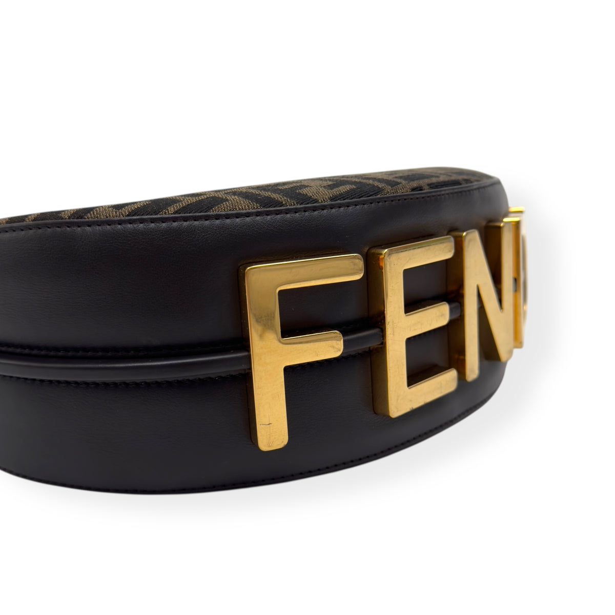 FENDI FENDIGRAPHY FF JACQUARD FABRIC BAG BLACK / BROWN S