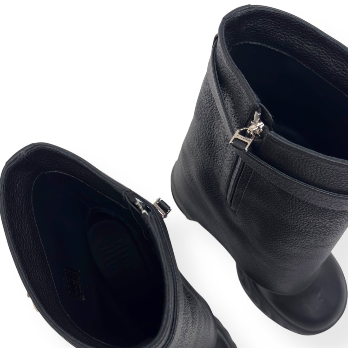 GIVENCHY SHARK LOCK LEATHER HEELED BIKER BOOTS BLACK / SILVER 38 / UK5