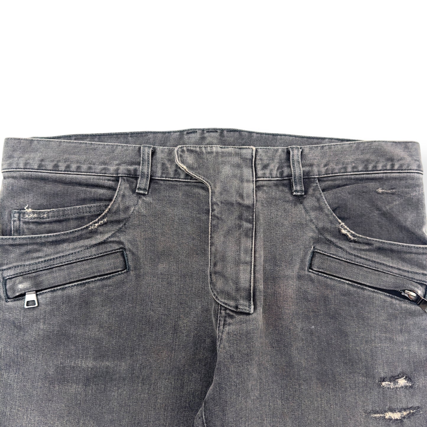 BALMAIN STONE WASH BIKER JEANS GREY W34”
