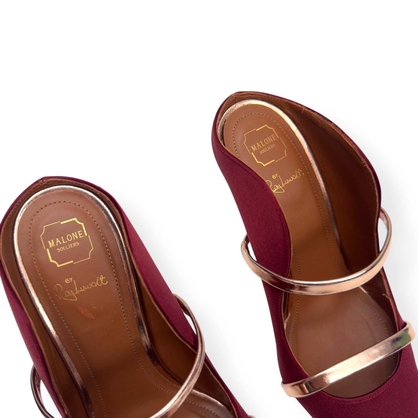 MALONE SOULIERS MAUREEN 100MM STILETTO SATIN / LEATHER MULES WINE / ROSE 36 / UK3
