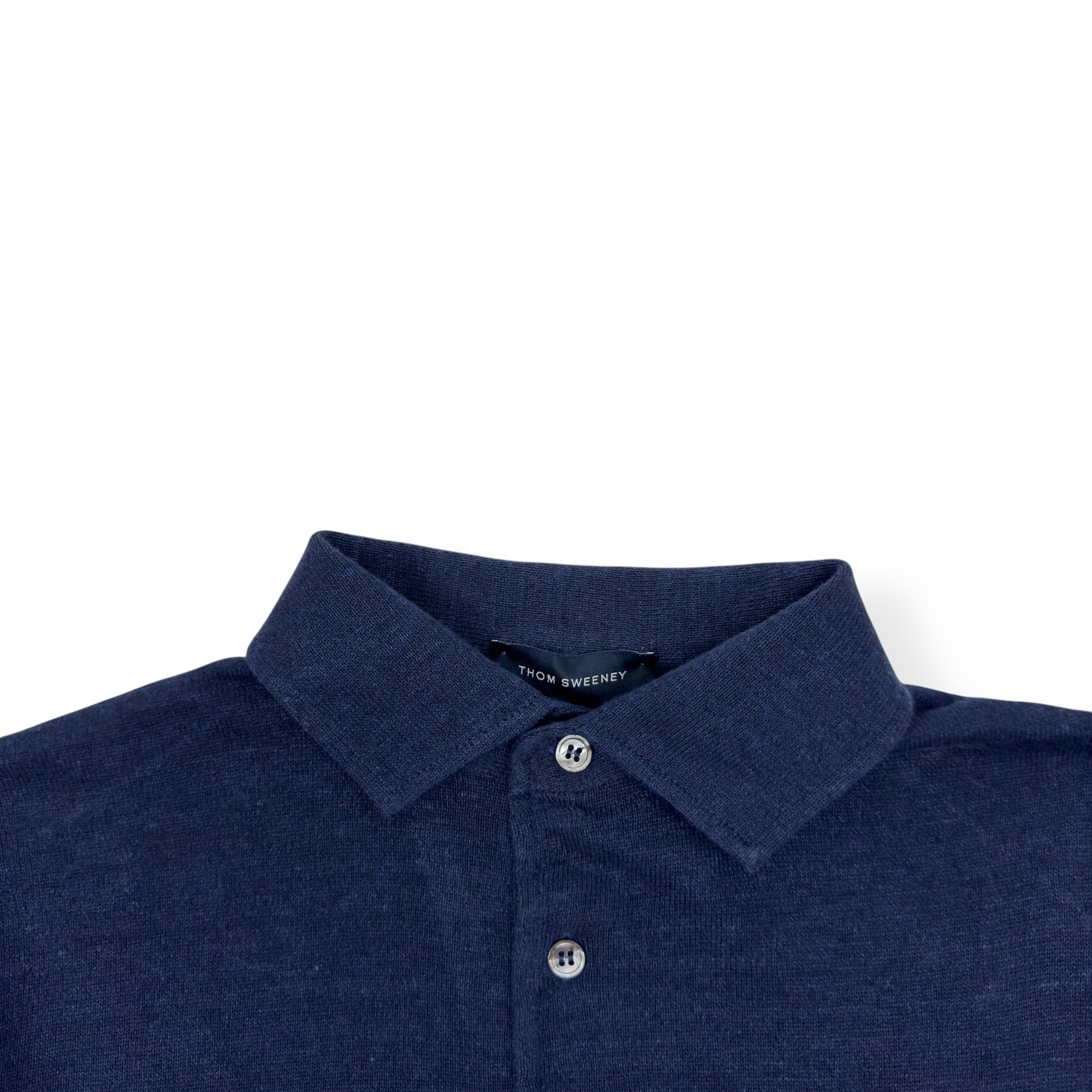 THOM SWEENEY LINEN POLO SHIRT NAVY 50 / M