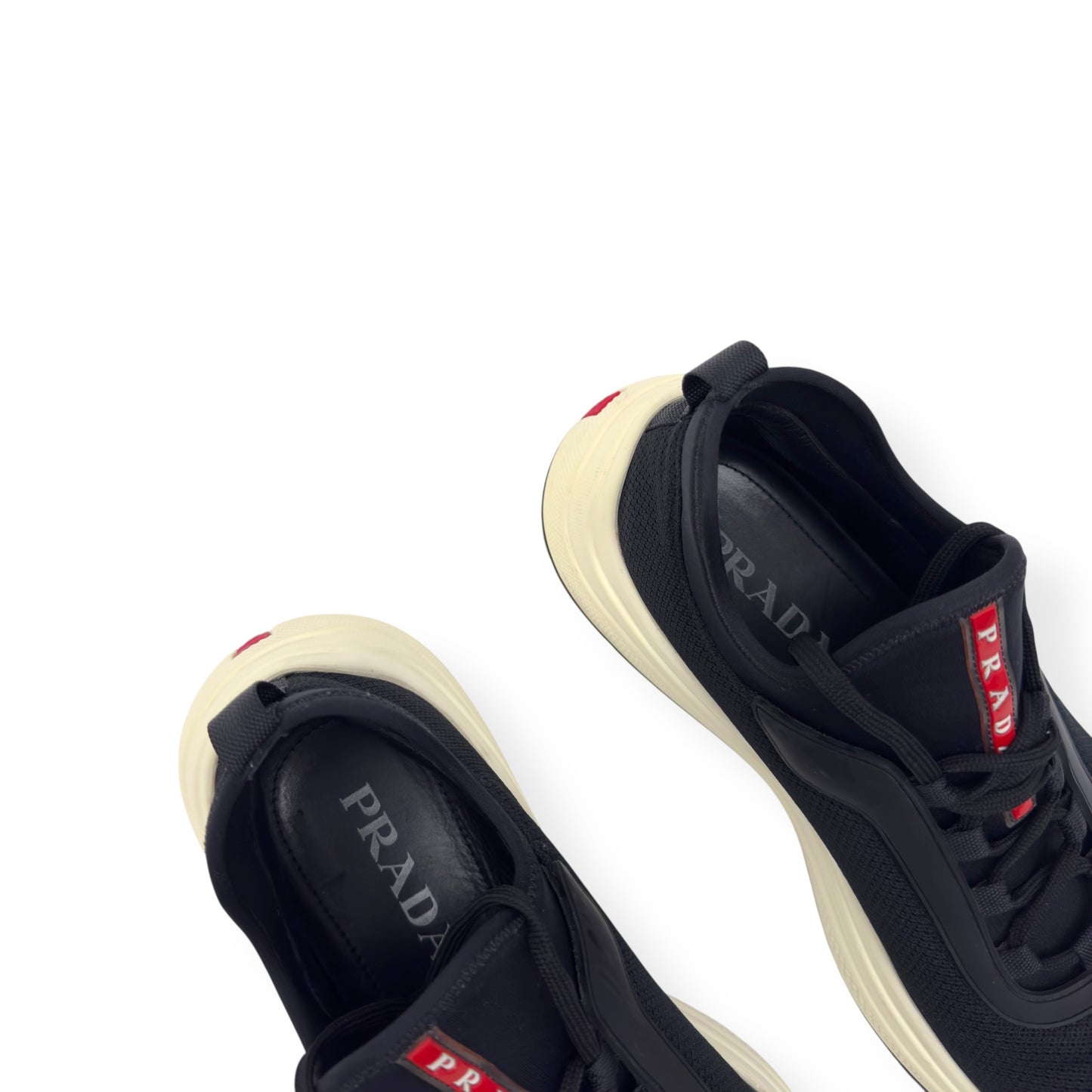PRADA NEOPRENE LOW TOP SNEAKER BLACK / WHITE UK7