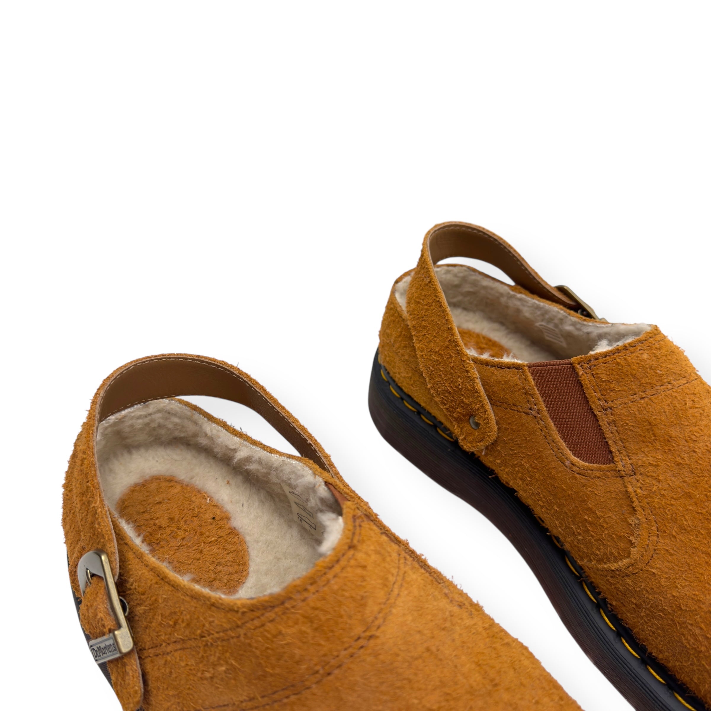 DR. MARTENS ISHAM FAUX SHEARLING LINED SUEDE MULES PECAN BROWN UK11