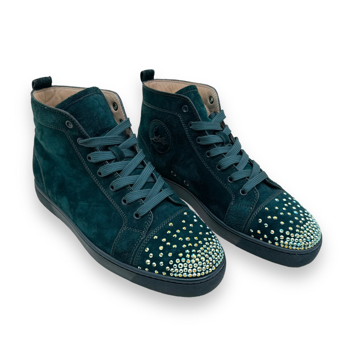CHRISTIAN LOUBOUTIN LOU DEGRA SUEDE HIGH TOP SNEAKER GREEN UK8