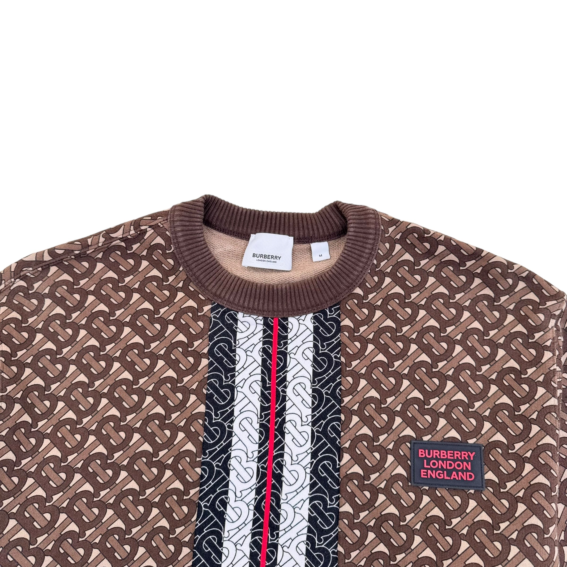 BURBERRY MONOGRAM STRIPE PRINT COTTON SWEATSHIRT BROWN M