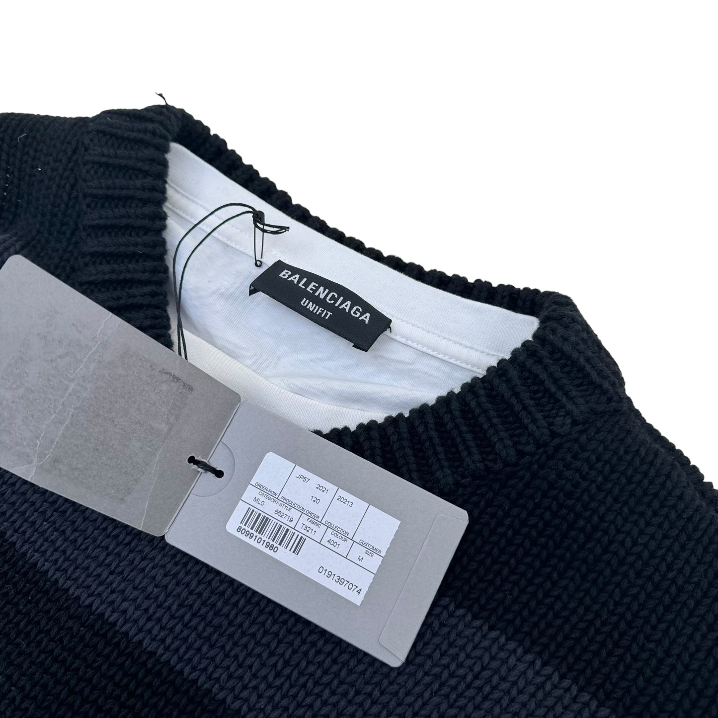 BALENCIAGA DISTRESSED STRIPED KNIT SWEATER GREY M