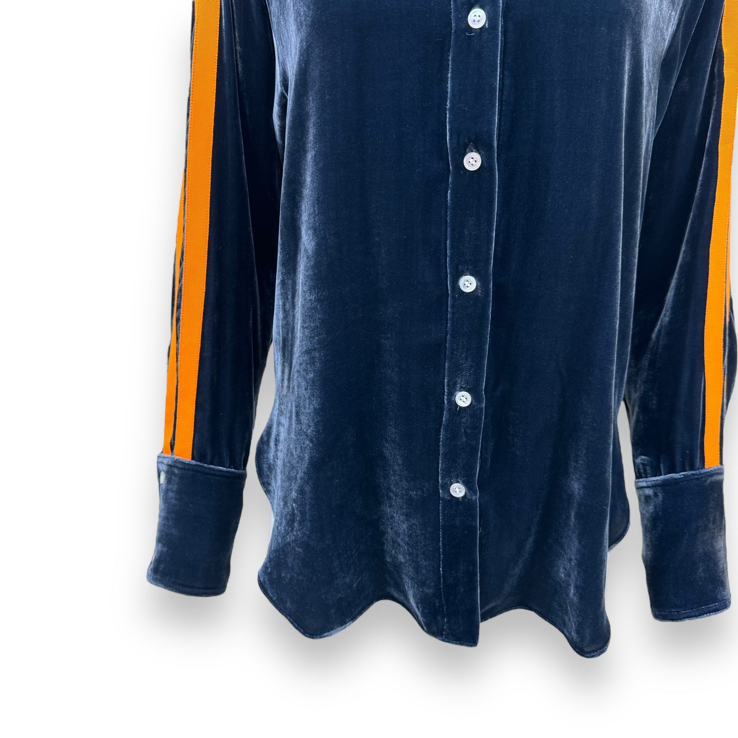 SERENA BUTE STRIPE-APPLIEUÉ VELVET SHIRT BLUE / ORANGE XS