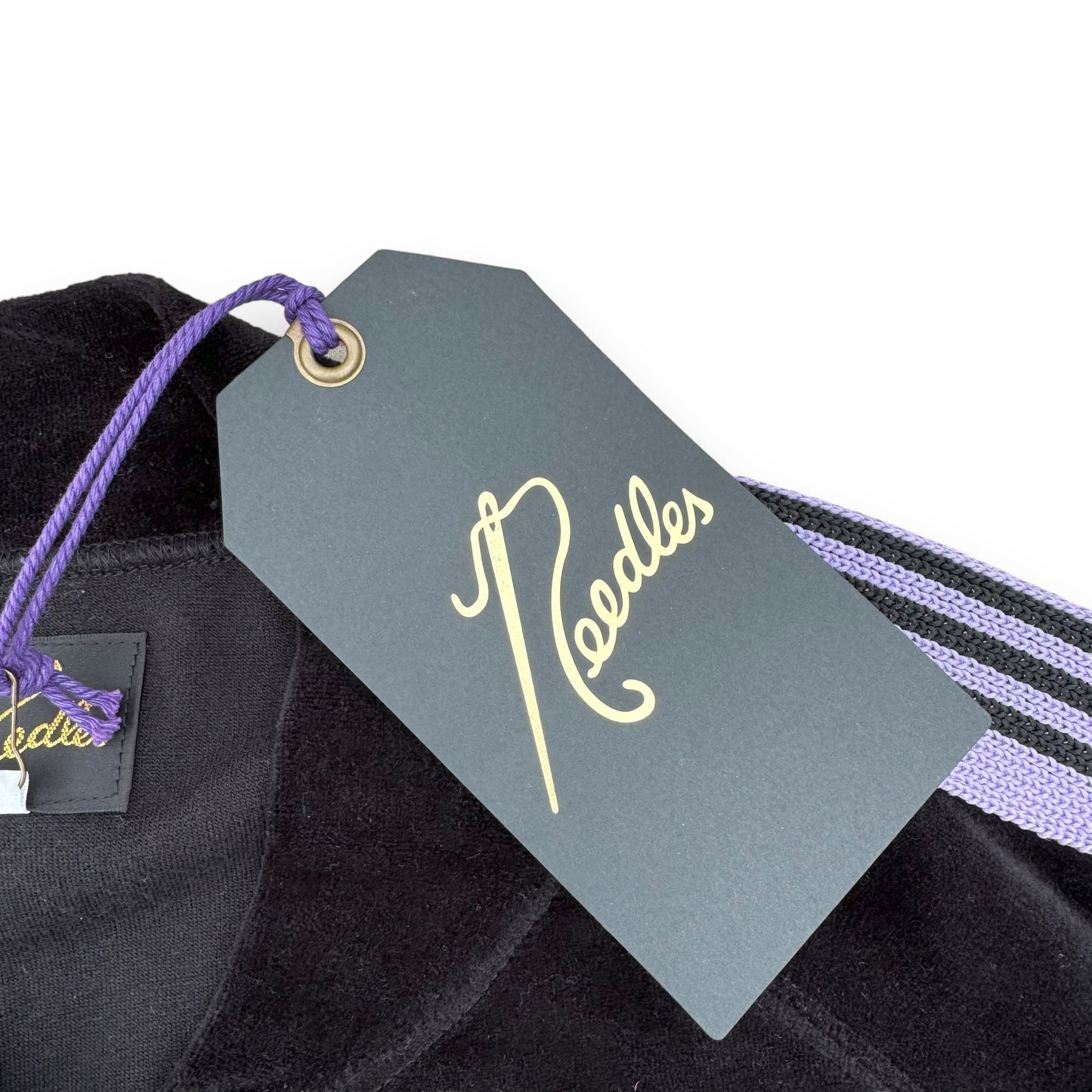 NEEDLES VELOUR ZIP-UP TRACK JACKET BLACK / PURPLE M