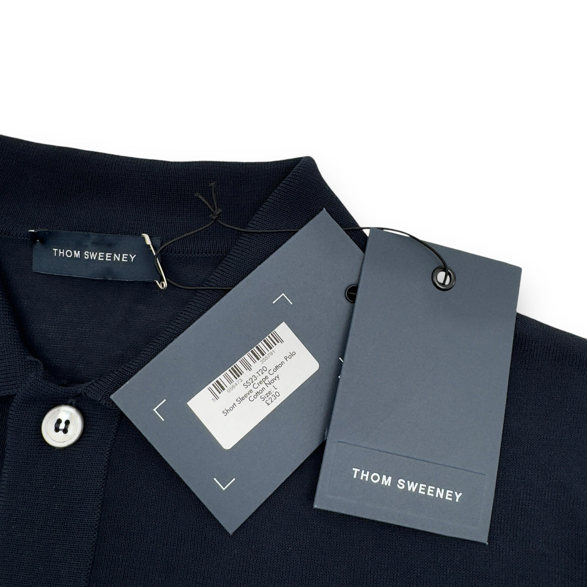 THOM SWEENEY SS23 SHORT SLEEVE COTTON POLO SHIRT NAVY L