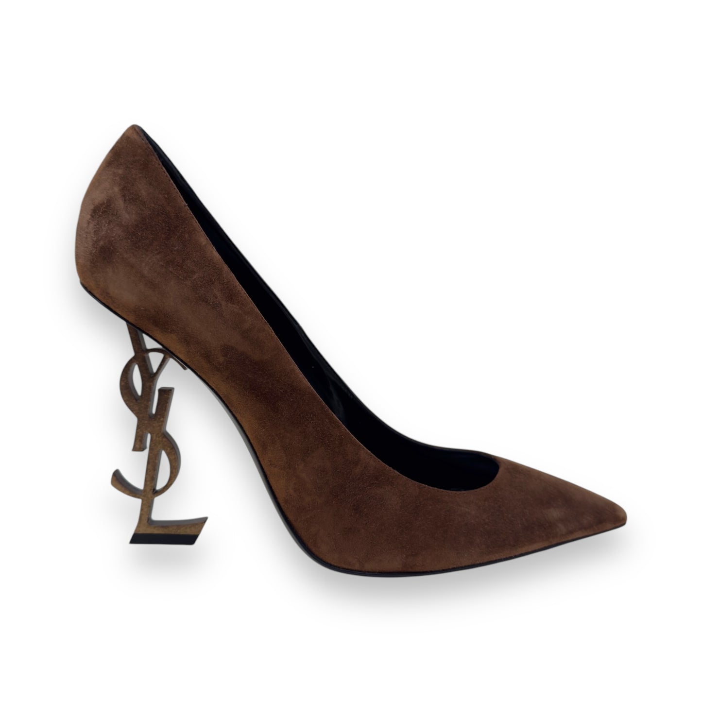 SAINT LAURENT OPYUM 110 YSL SUEDE HEELS CACHEMERE / GOLD EU40 / UK7