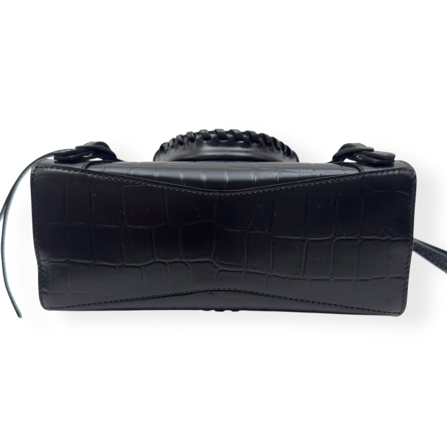 BALENCIAGA NEO CLASSIC CROC EMBOSSED LEATHER SHOULDER BAG BLACK MINI