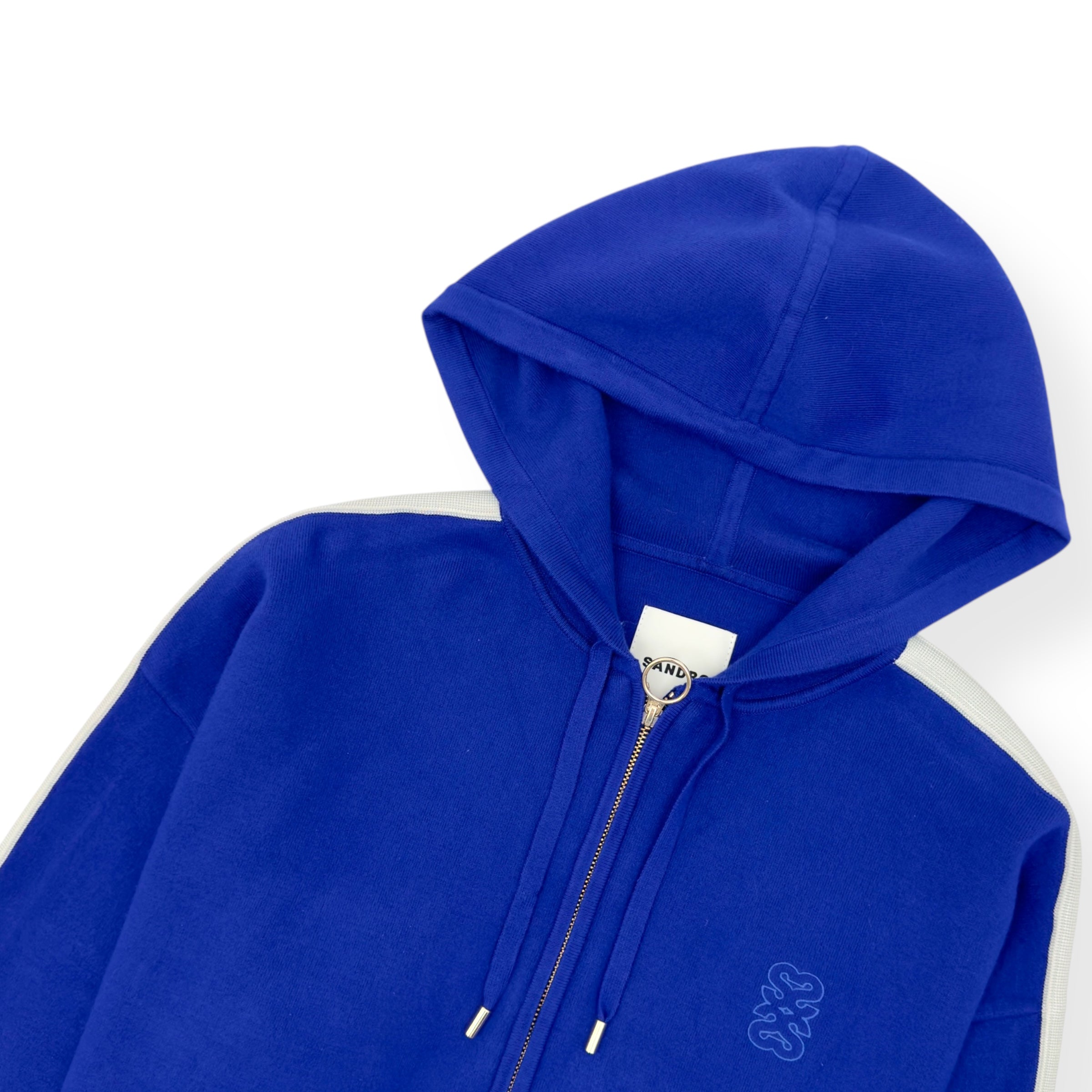 SANDRO HOODED ZIP-UP HOODIE BLUE / WHITE 1 / UK8 / S