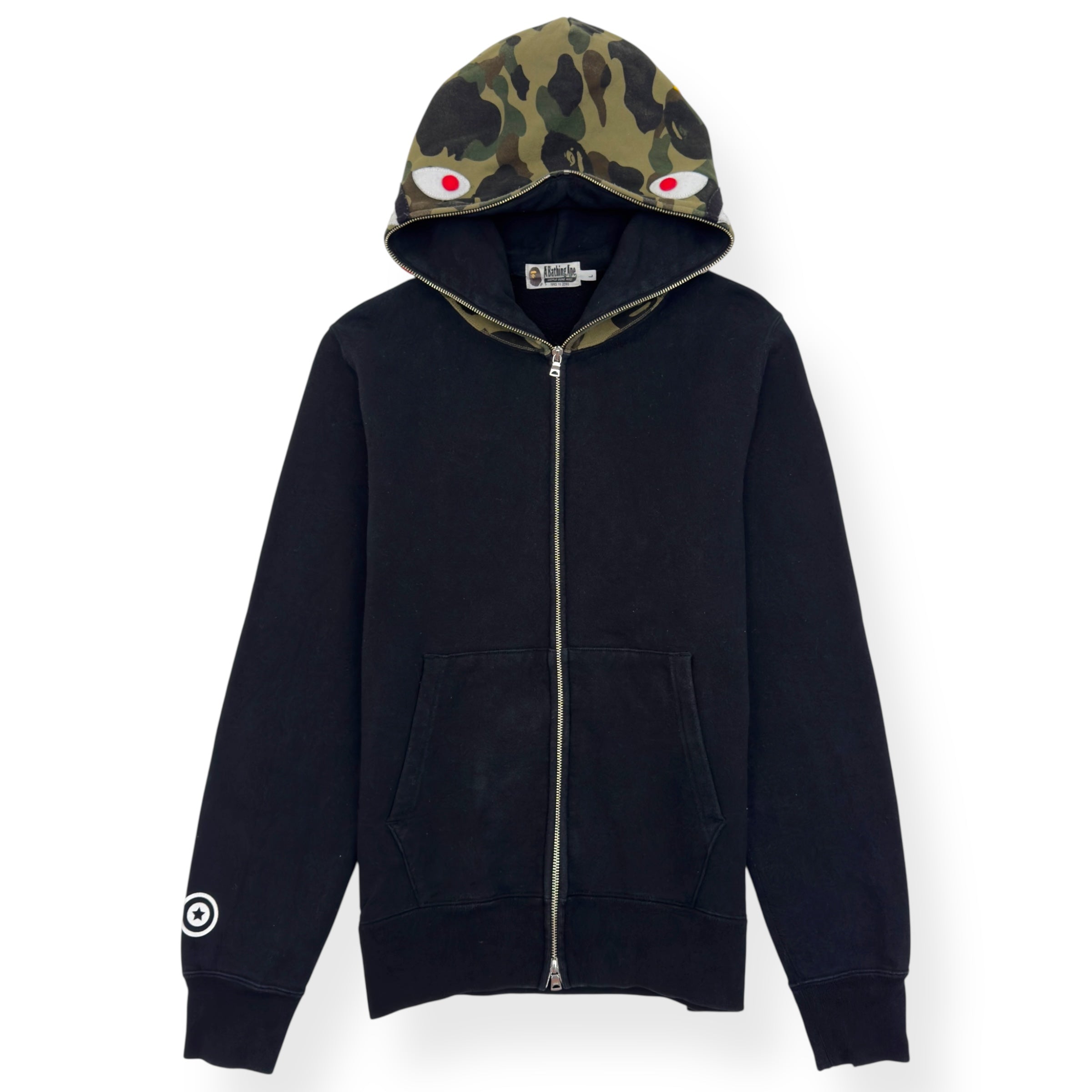 A BATHING APE SHARK FULL ZIP HOODIE BLACK / GREEN L