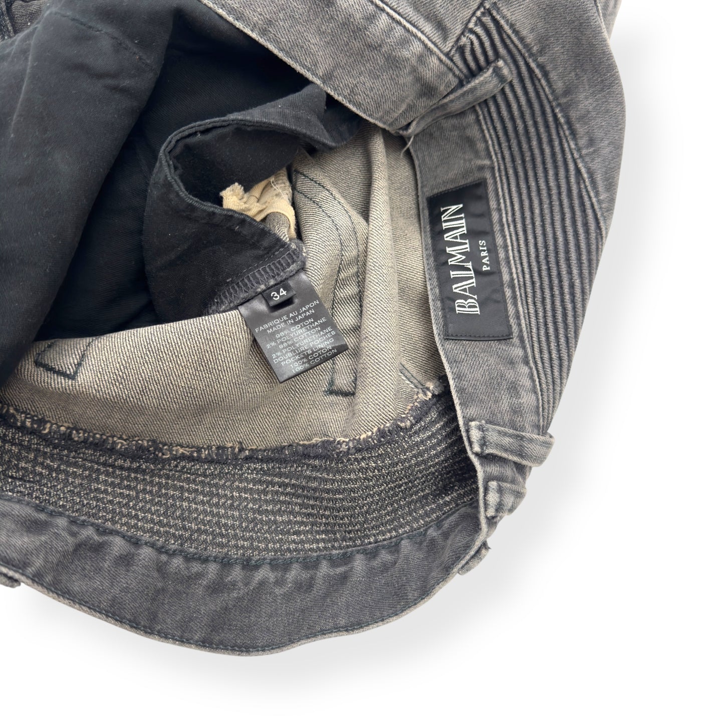BALMAIN STONE WASH BIKER JEANS GREY W34”