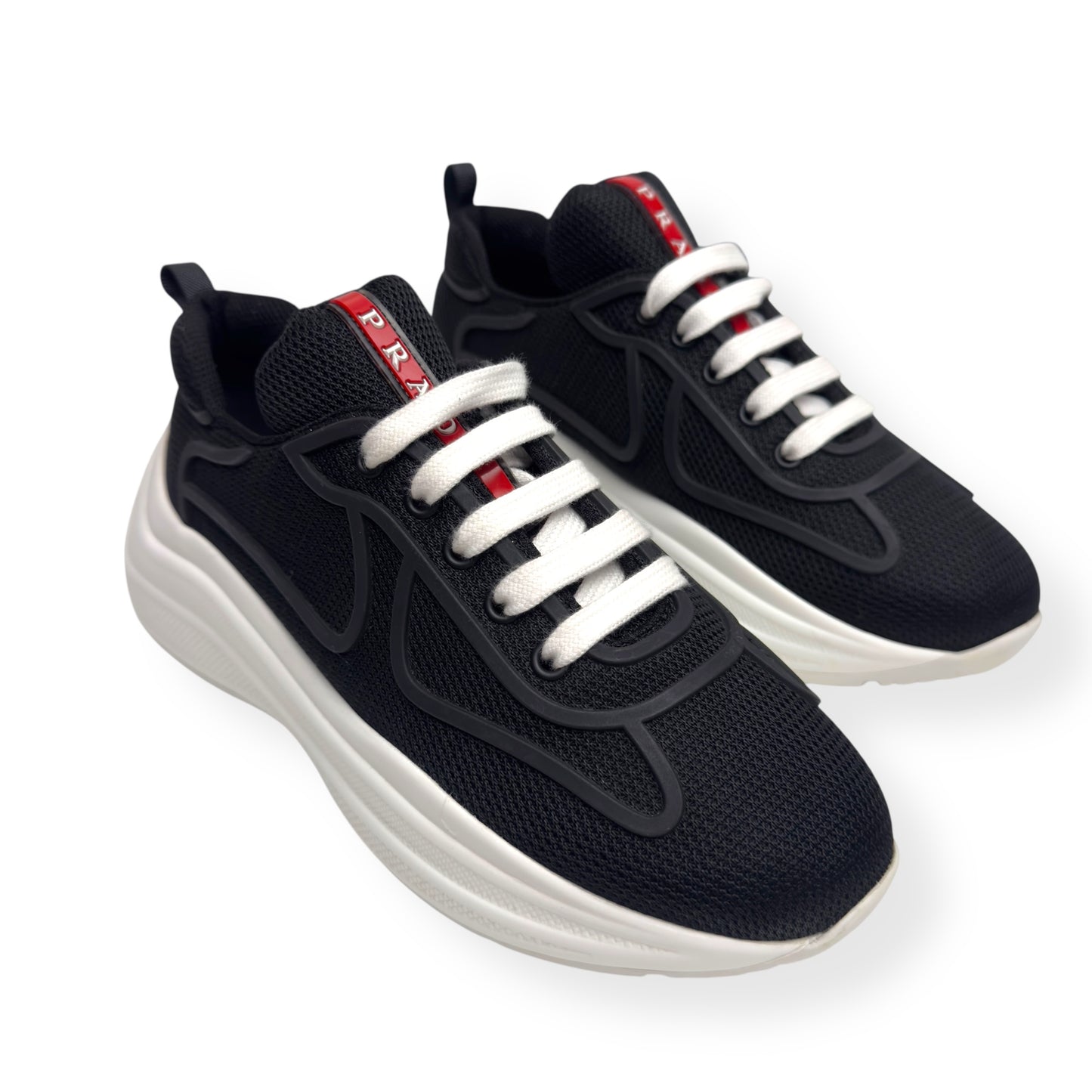 PRADA AMERICAS CUP LOW TOP SNEAKER BLACK / WHITE 37.5 / UK4.5