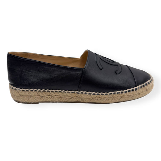 CHANEL LAMBSKIN CC ESPADRILLES BLACK 38 / UK5