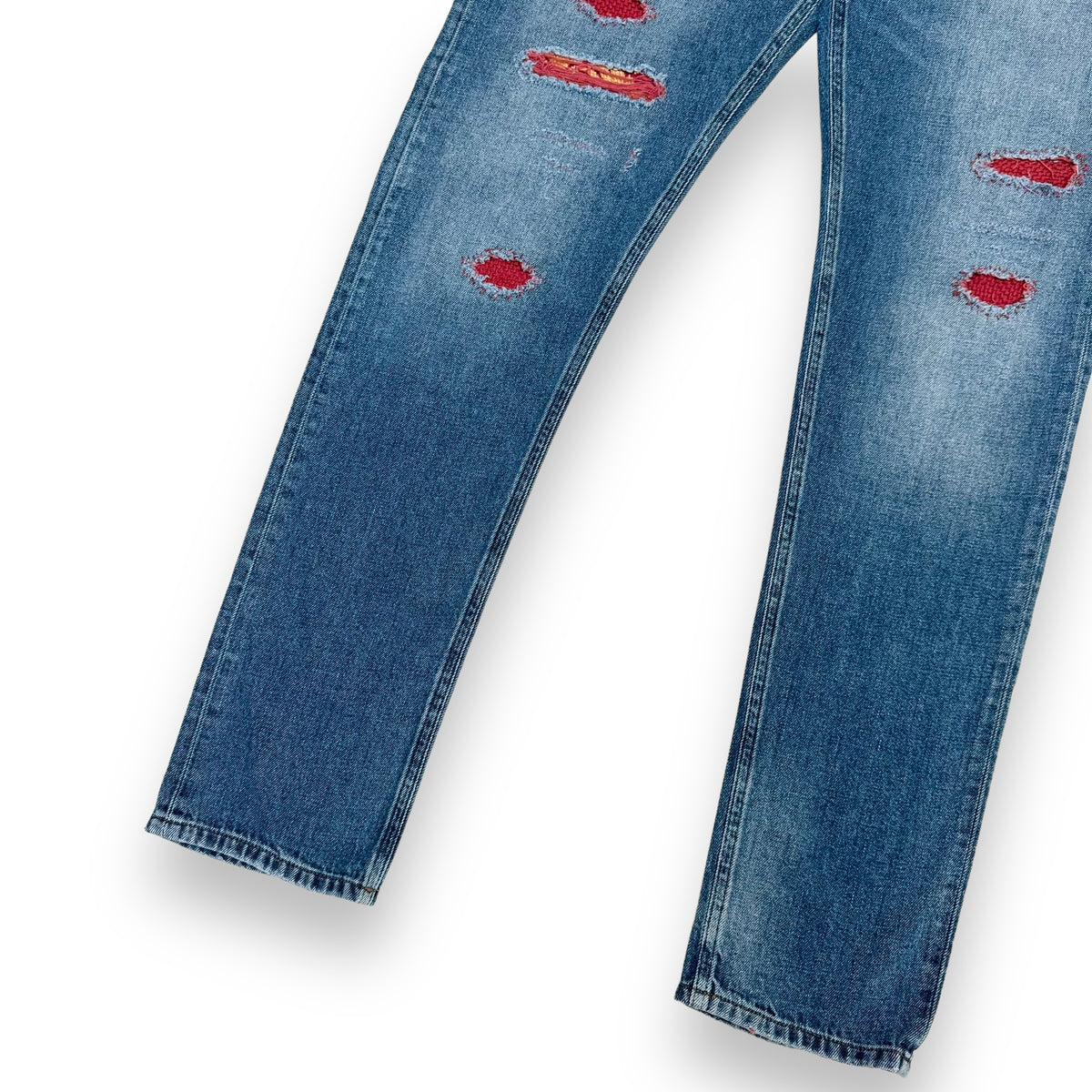 DOLCE & GABBANA DISTRESSED PATCH DENIM JEANS BLUE / RED L