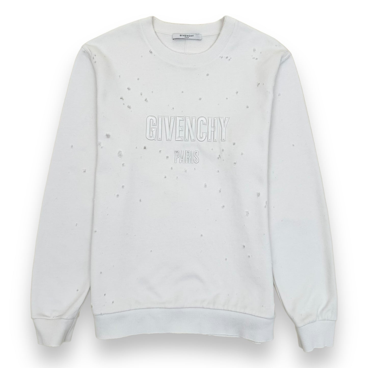 GIVENCHY DISTRESSED LOGO CREWNECK SWEATSHIRT WHITE L