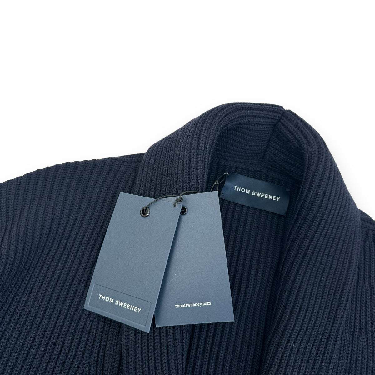 THOM SWEENEY AW23 SINGLE BREASTED WOOL / CASHMERE CARDIGAN NAVY L