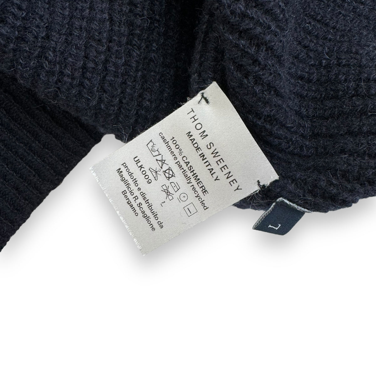 THOM SWEENEY ZIP-UP CASHMERE RIBBED SWEATER NAVY L