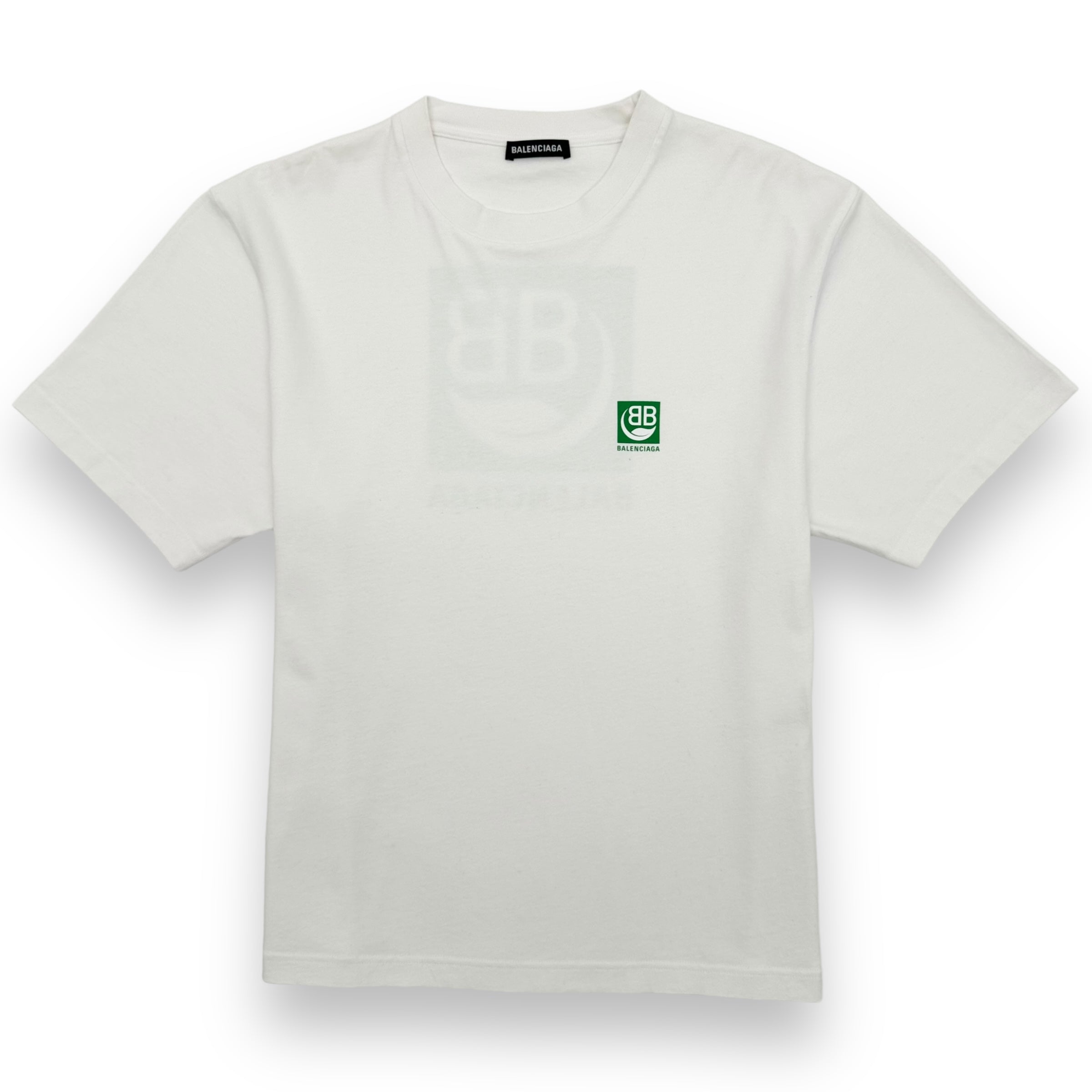 BALENCIAGA BIO-LOGO PRINT COTTON T-SHIRT WHITE / GREEN M