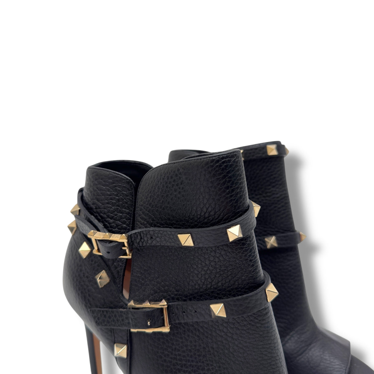 VALENTINO ROCKSTUD ANKLE LENGTH LEATHER BOOTS 100 BLACK / GOLD EU38 / UK5