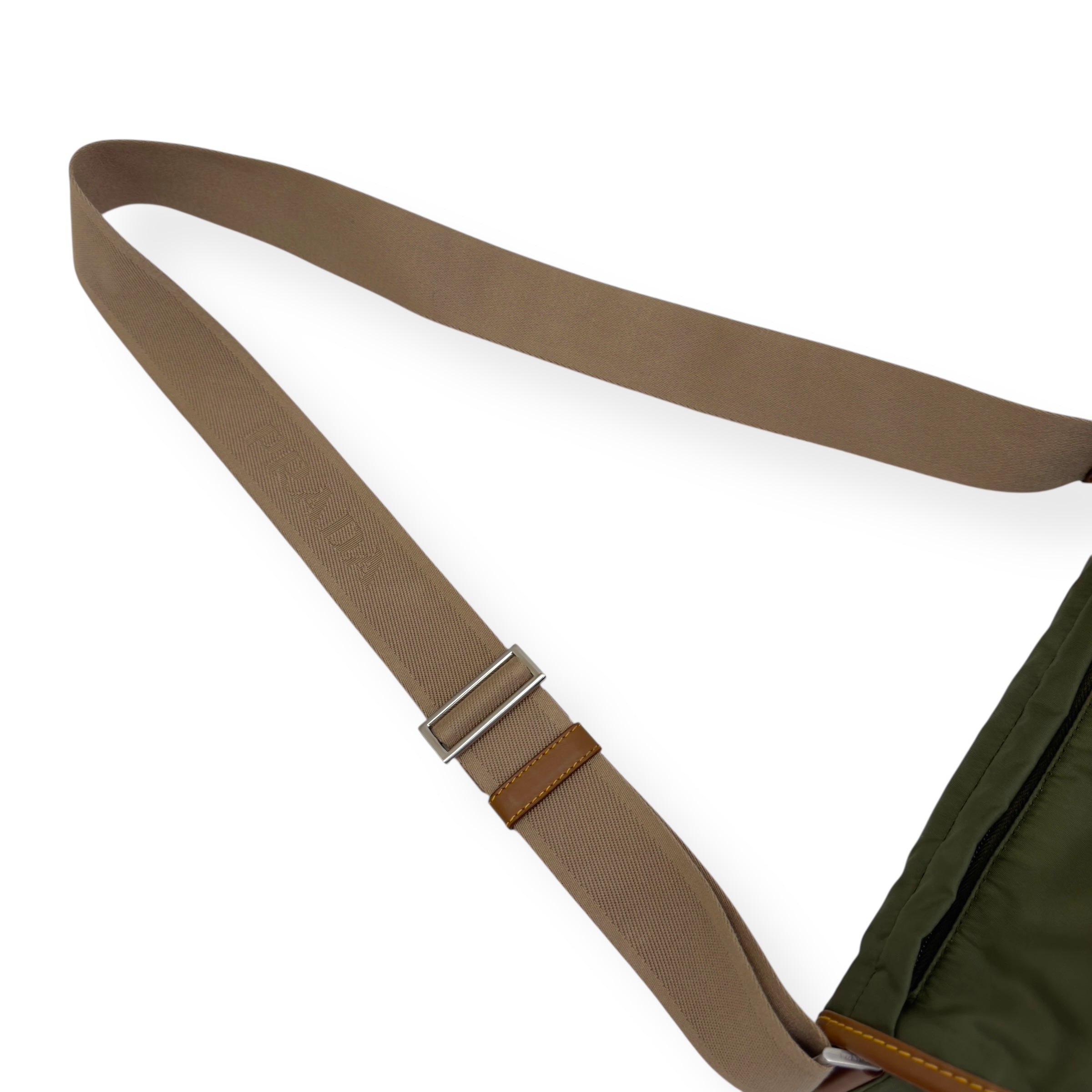 PRADA RE-NYLON AND LEATHER SHOULDER BAG MILITARY GREEN / CARAMEL S
