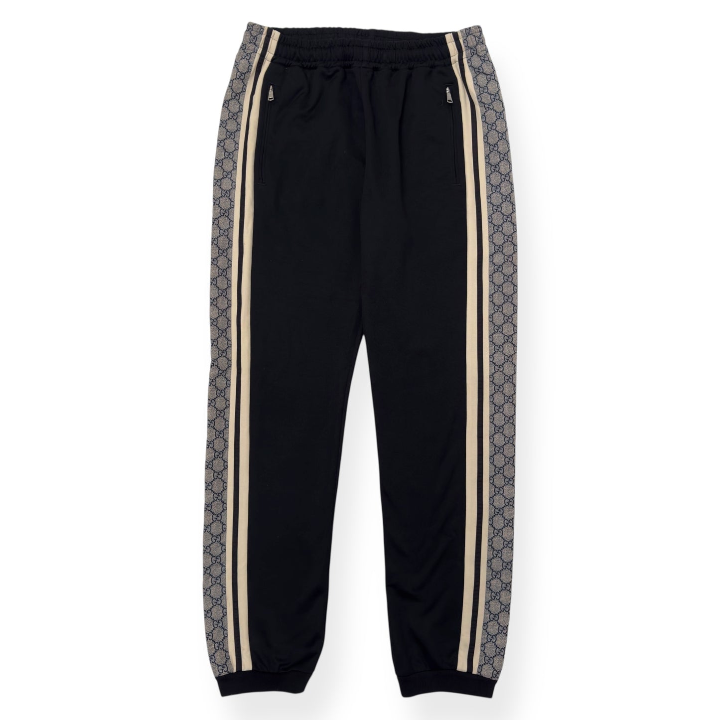 GUCCI TECHNICAL JERSEY TRACK PANTS BLACK / GREY M