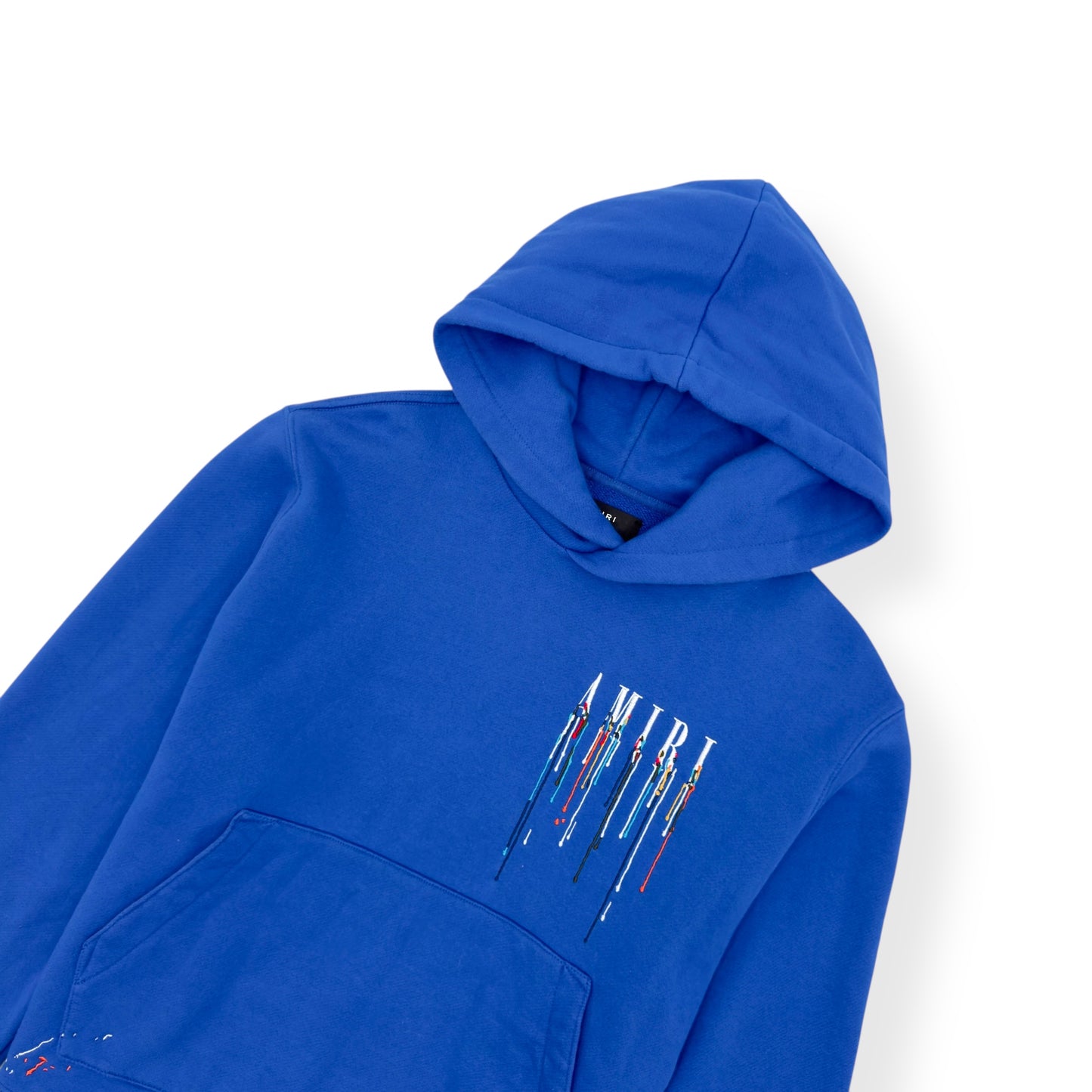 AMIRI EMBROIDERED PAINT DRIP CORE LOGO HOODIE BLUE M