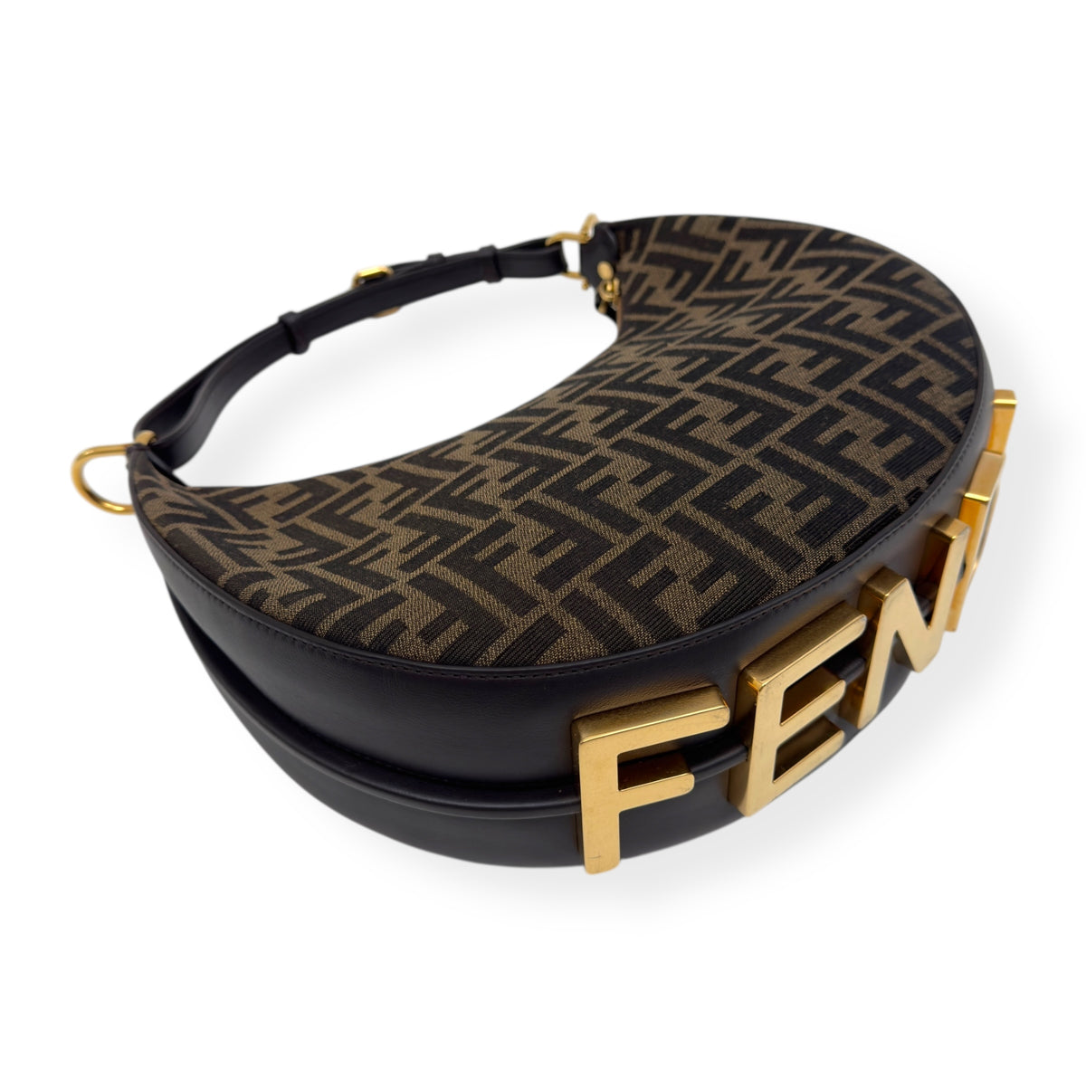 FENDI FENDIGRAPHY FF JACQUARD FABRIC BAG BLACK / BROWN S