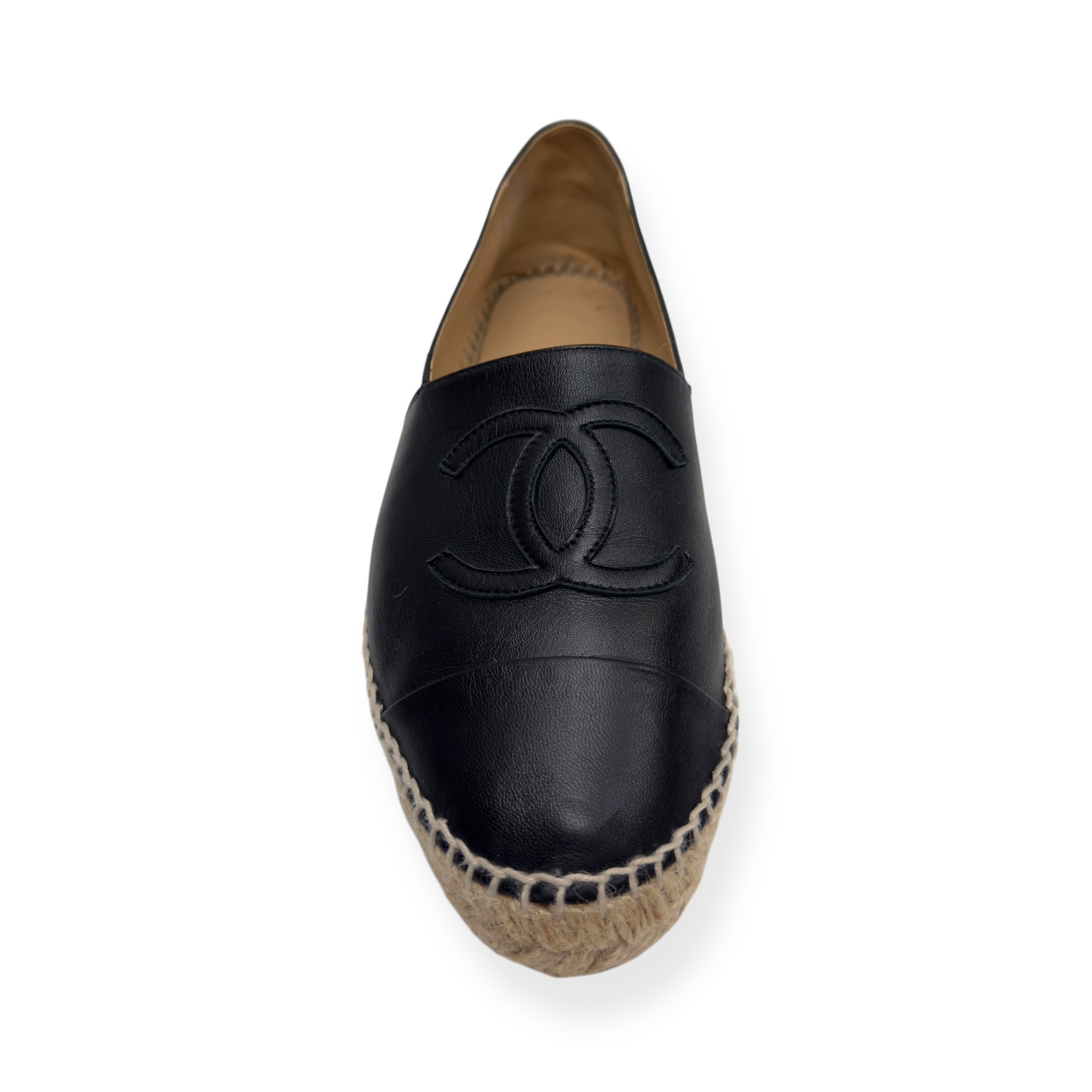 CHANEL LAMBSKIN CC ESPADRILLES BLACK 38 / UK5