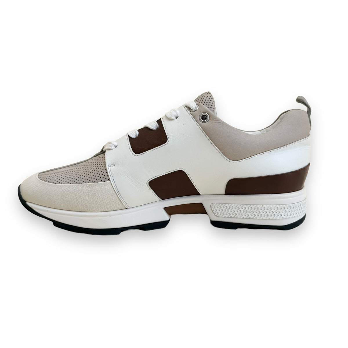 HERMES LEATHER MATCH RUNNER SNEAKER WHITE / TAN UK9.5
