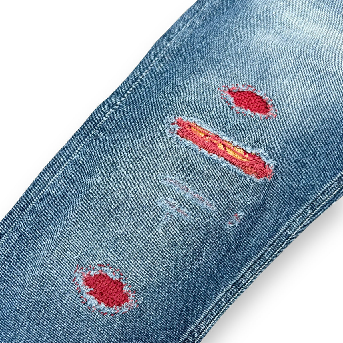 DOLCE & GABBANA DISTRESSED PATCH DENIM JEANS BLUE / RED L
