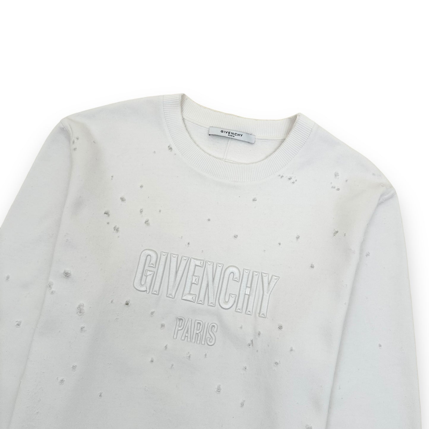 GIVENCHY DISTRESSED LOGO CREWNECK SWEATSHIRT WHITE L