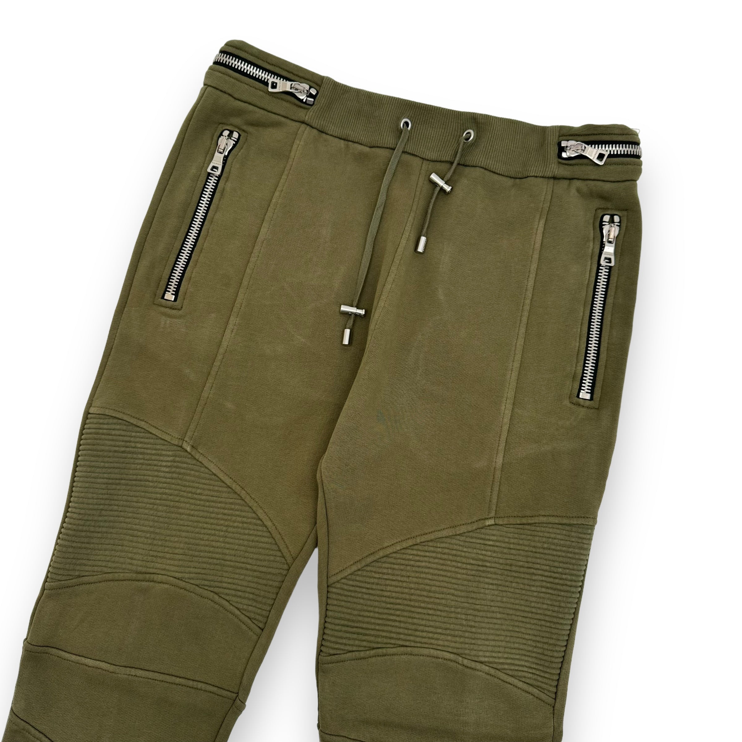 BALMAIN LOGO PATCH RIBBED LOUNGE PANTS KHAKI M