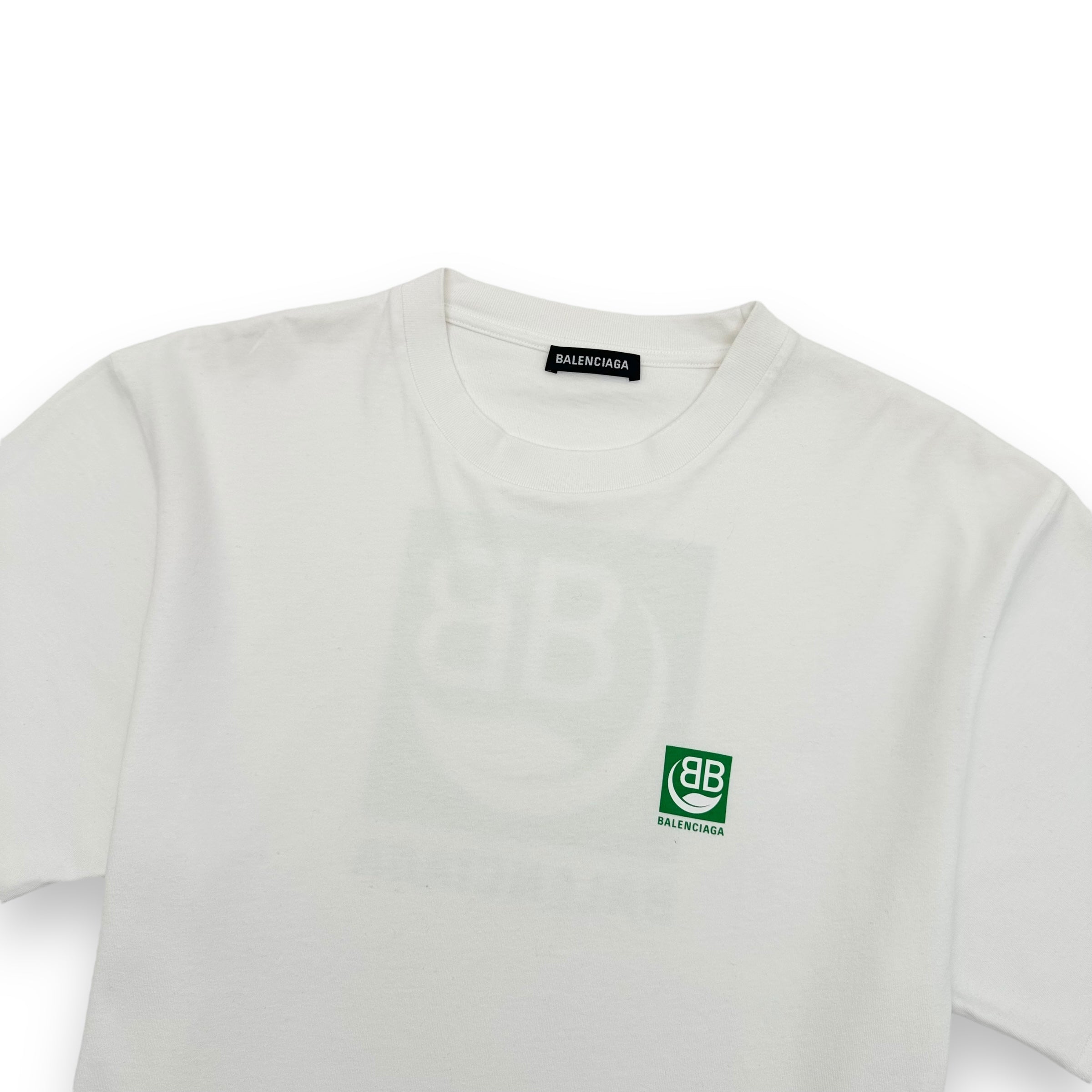 BALENCIAGA BIO-LOGO PRINT COTTON T-SHIRT WHITE / GREEN M