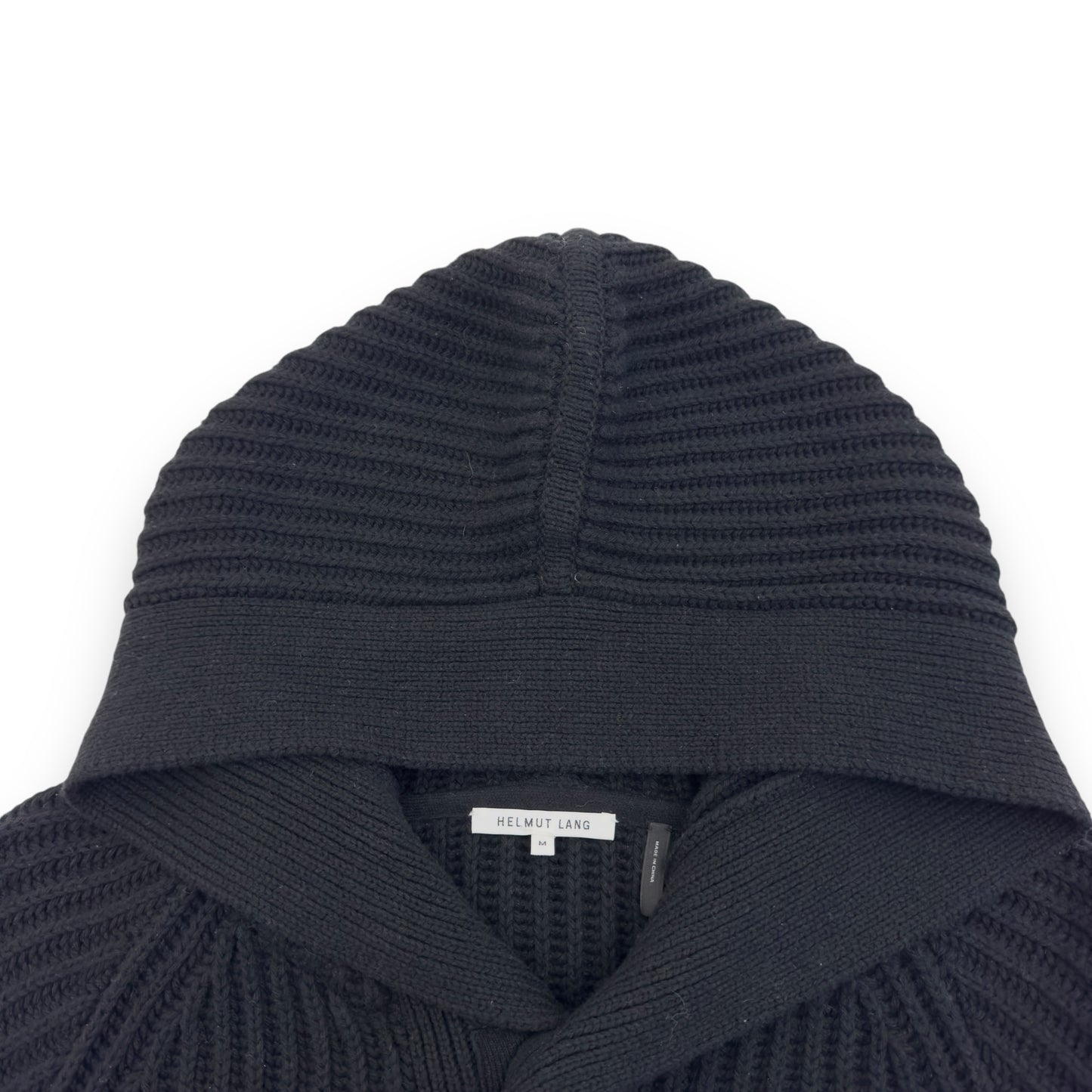 HELMUT LANG MAGNETIC RIBBED WOOL HOODIE BLACK M