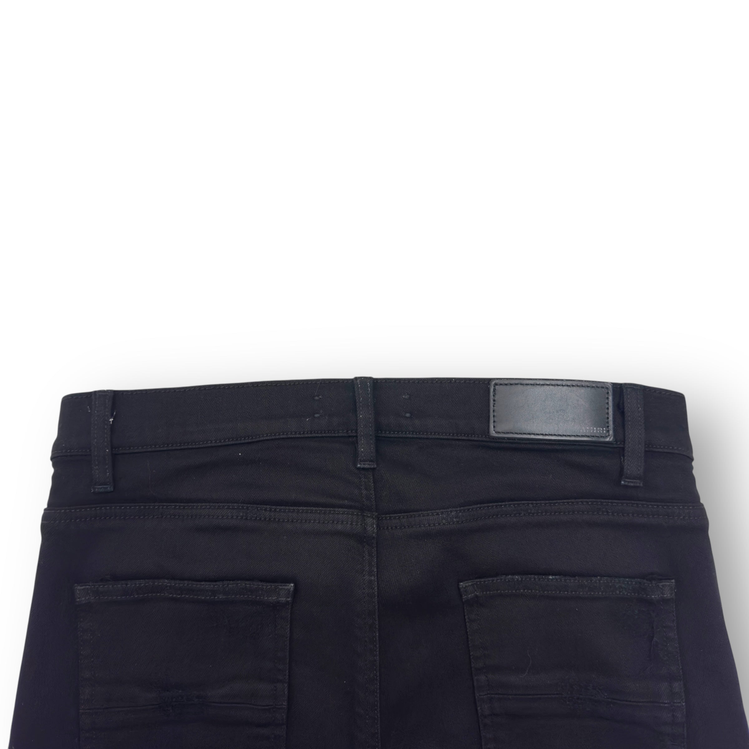 AMIRI MX1 SKINNY FIT LEATHER PATCH DENIM JEANS BLACK W32