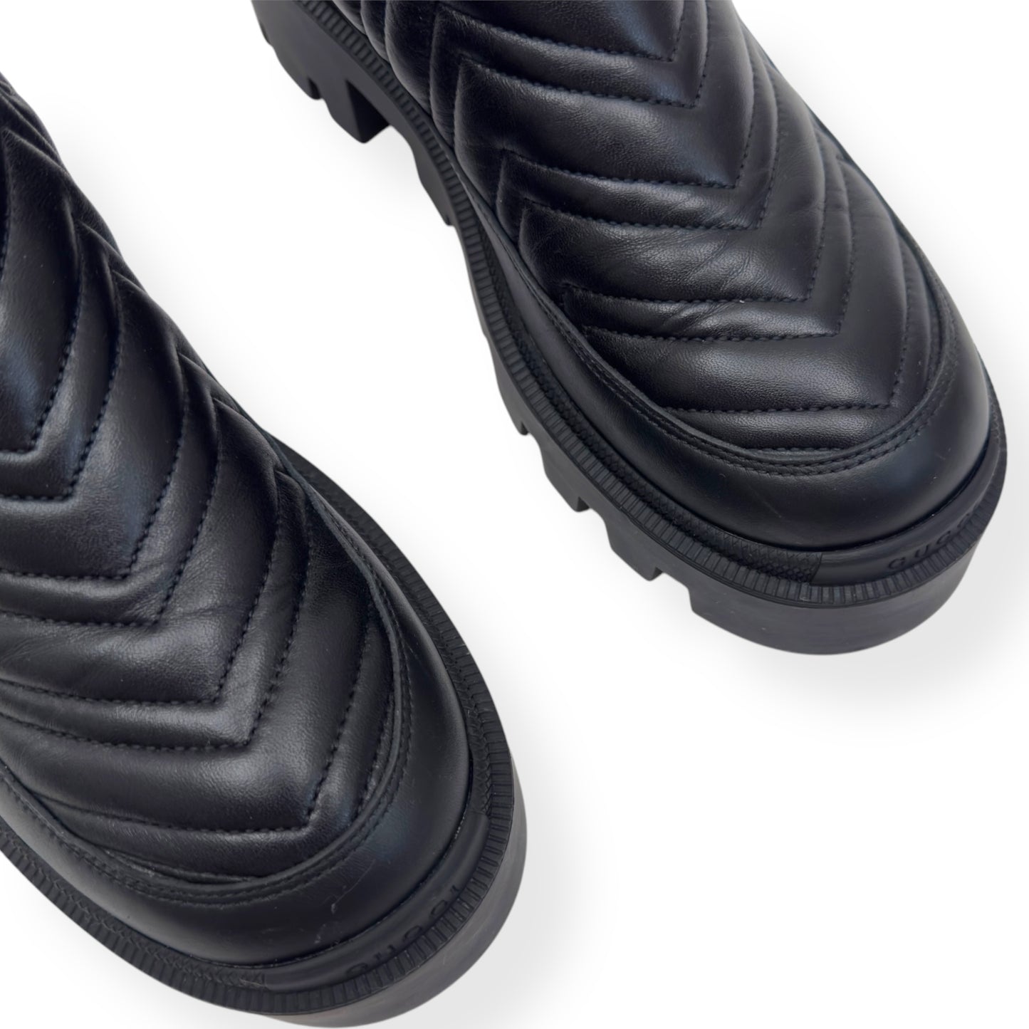 GUCCI WOMENS FRANCES CHEVRON-QUILTED LEATHER ANKLE BOOTS BLACK 38 / UK5