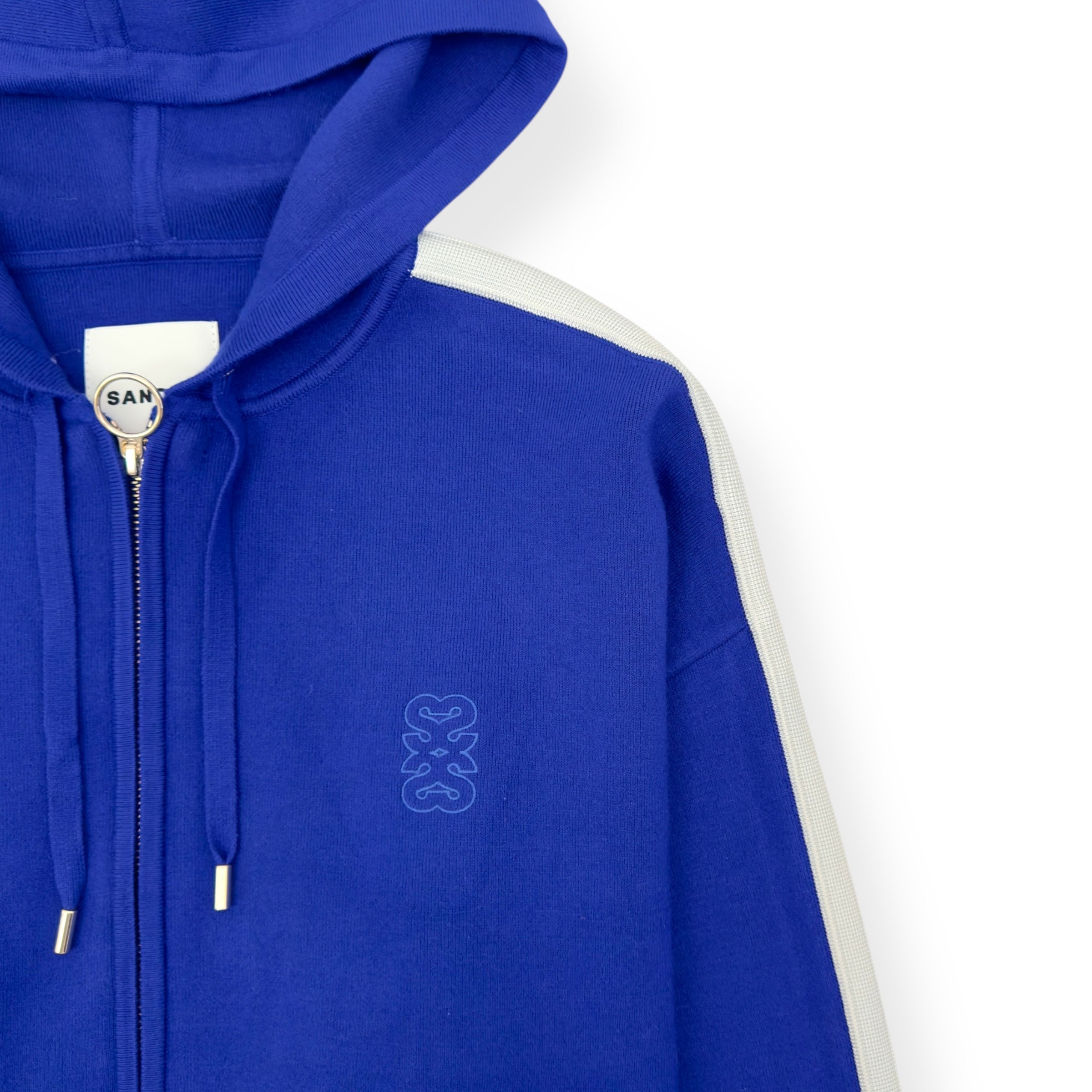 SANDRO HOODED ZIP-UP HOODIE BLUE / WHITE 1 / UK8 / S