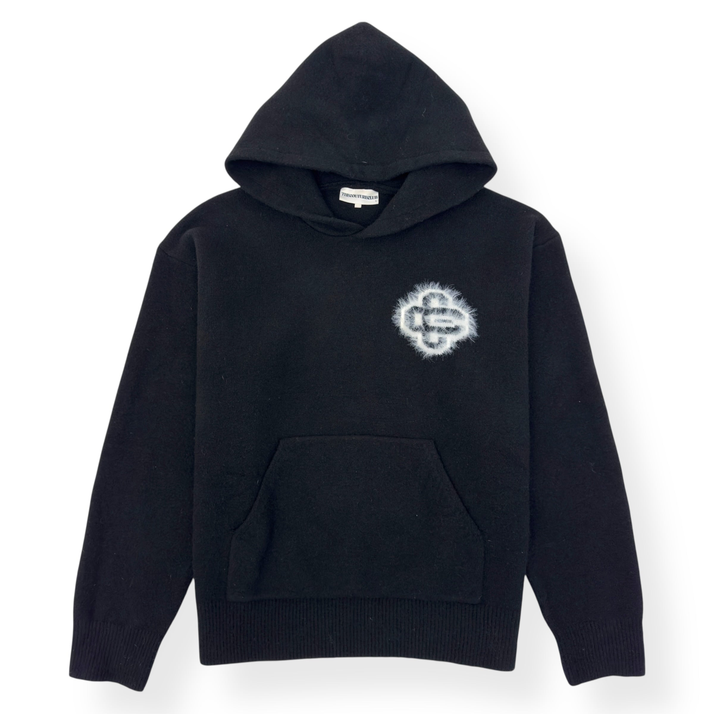 THE COUTURE CLUB FLUFFY EMBLEM KNITTED HOODIE BLACK / WHITE L