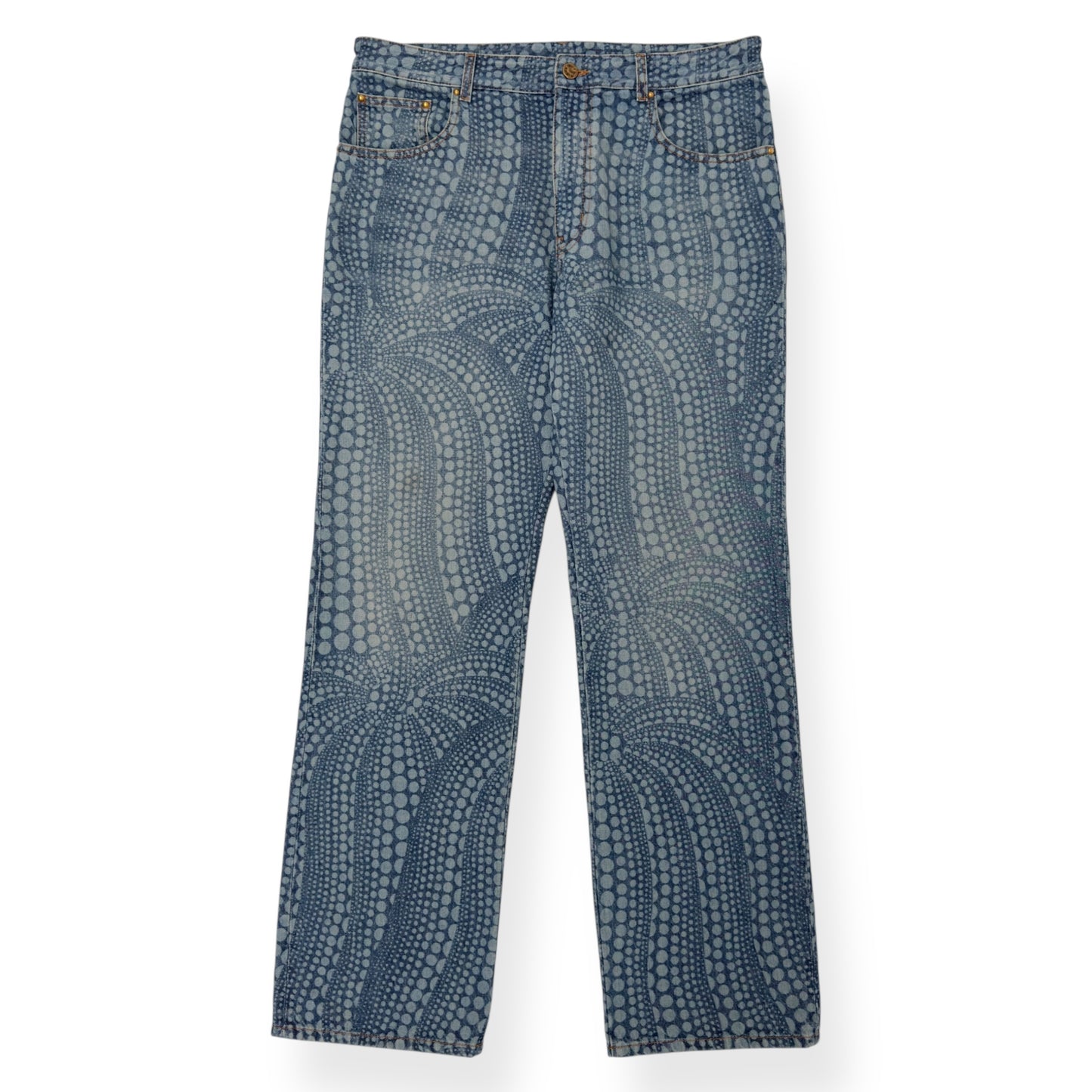 LOUIS VUITTON X YAYOI KUSAMA ALL OVER PUMPKIN GRAPHIC PRINT DENIM JEANS INDIGO W34” / L