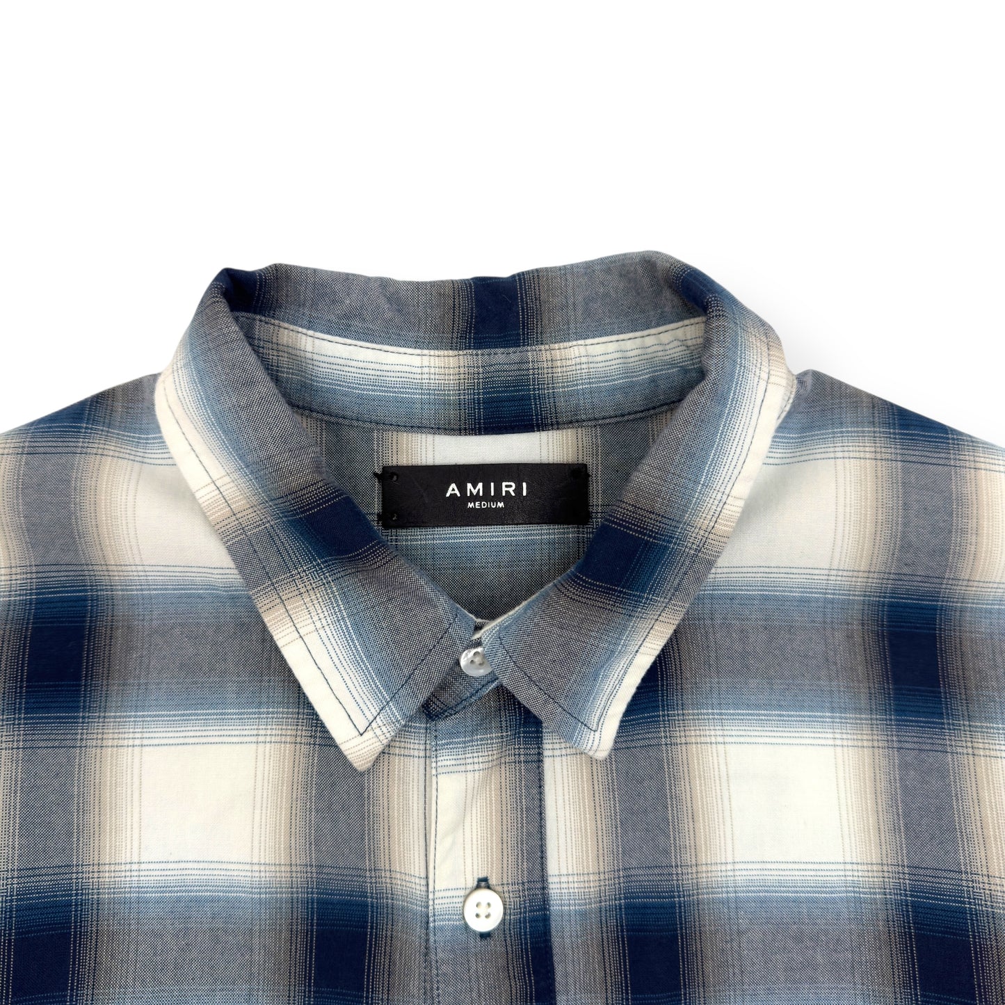 AMIRI DISTRESSED FLANNEL SHIRT BLUE / WHITE M