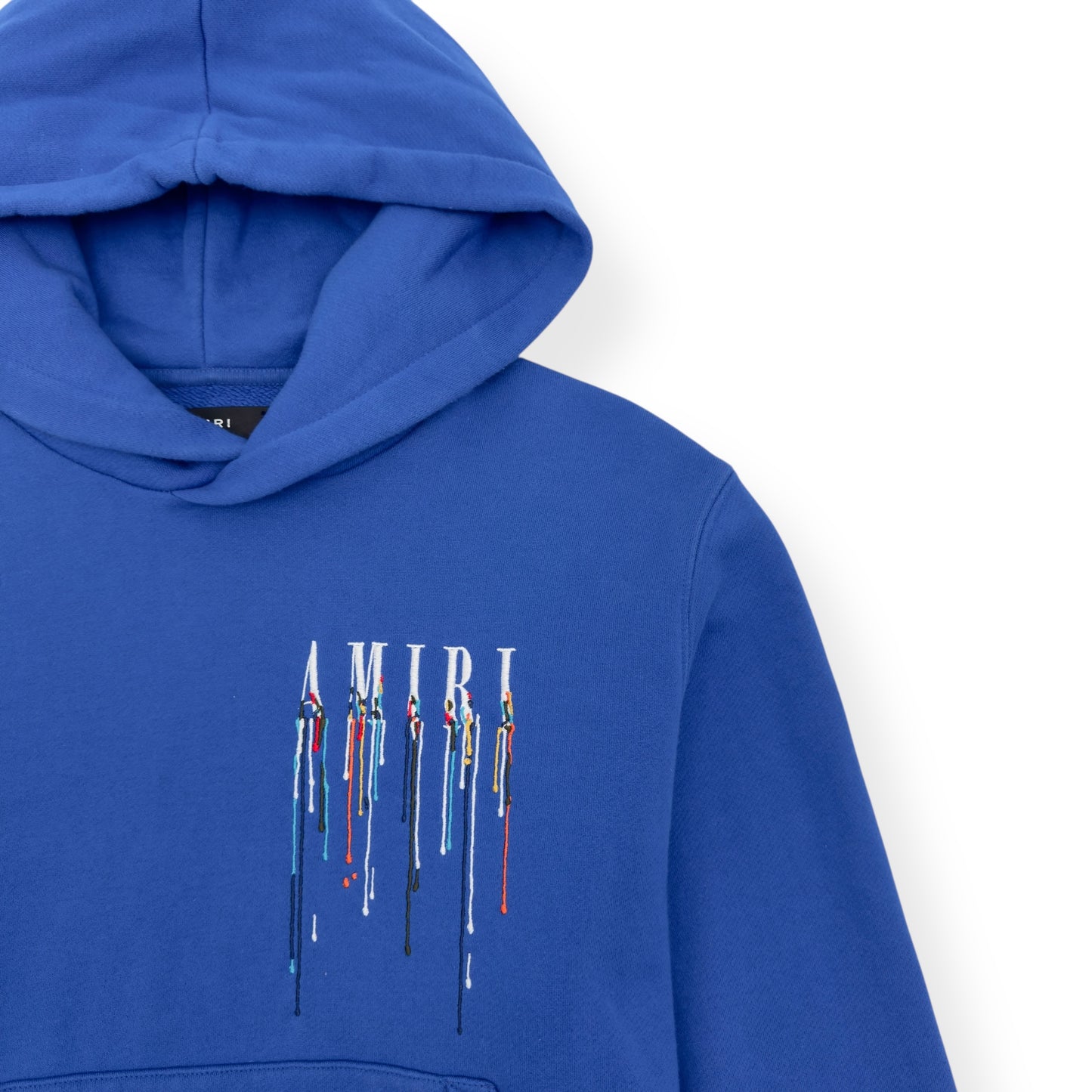 AMIRI EMBROIDERED PAINT DRIP CORE LOGO HOODIE BLUE M