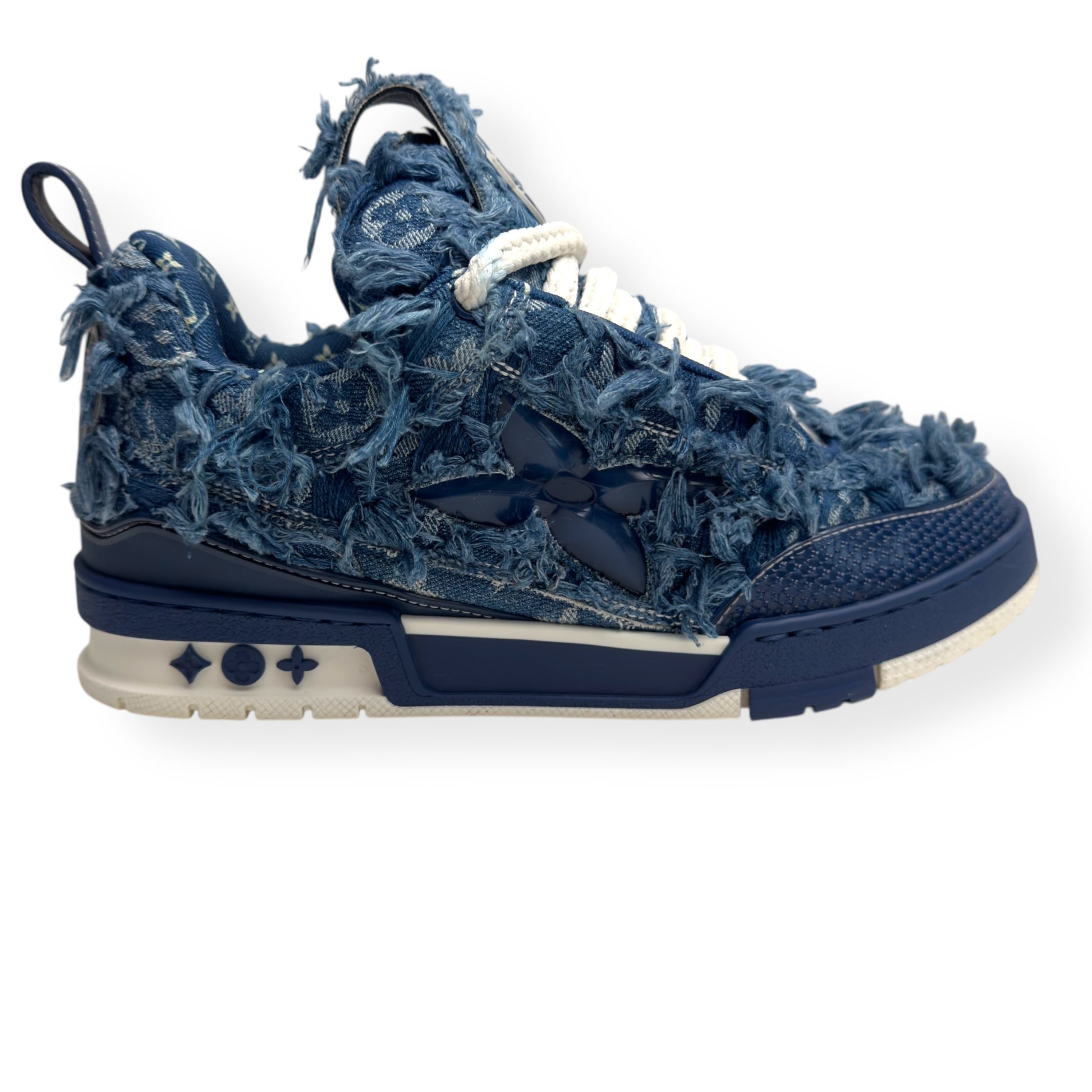 LOUIS VUITTON DISTRESSED DENIM LV SKATE SNEAKER LUXURY BLUE UK6