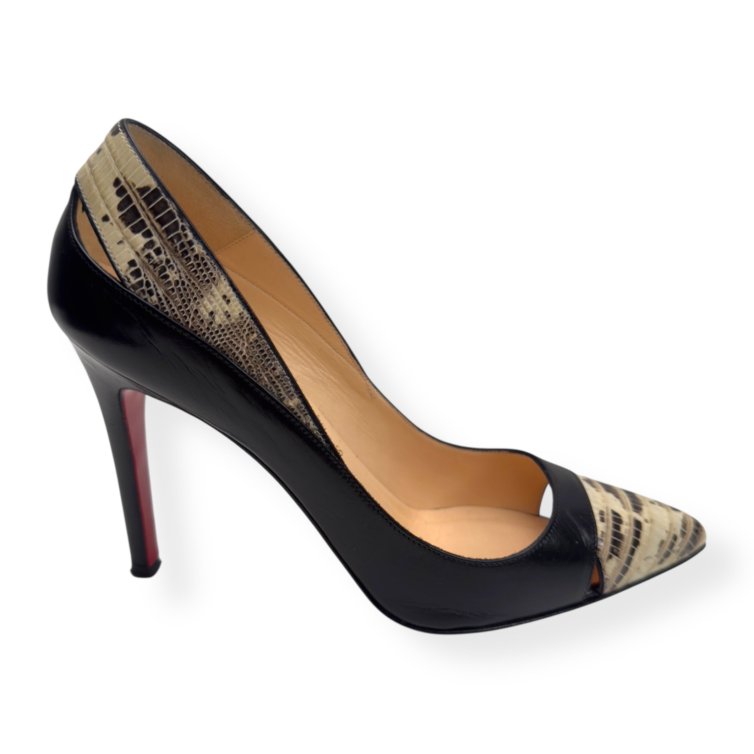 CHRISTIAN LOUBOUTIN PIGALLE WATER SNAKE TOE CAP CUT OUT PUMPS BLACK 36 / UK3