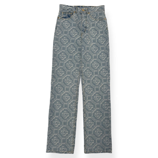 CASABLANCA BLEACHED MONOGRAM STRAIGHT-LEG DENIM JEANS BLUE W26”
