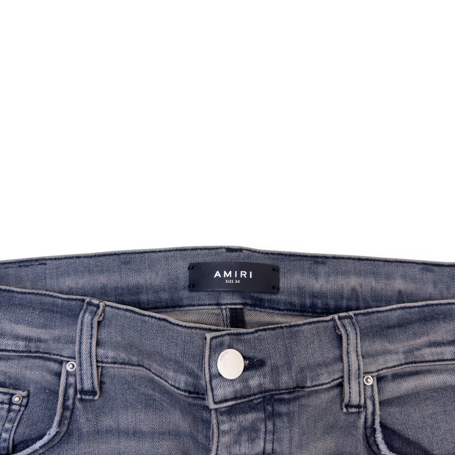 AMIRI MX1 SKINNY CAMO PATCH DENIM JEANS GREY W34”