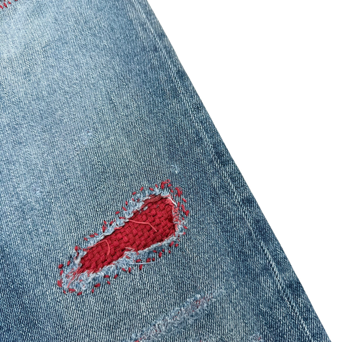 DOLCE & GABBANA DISTRESSED PATCH DENIM JEANS BLUE / RED L